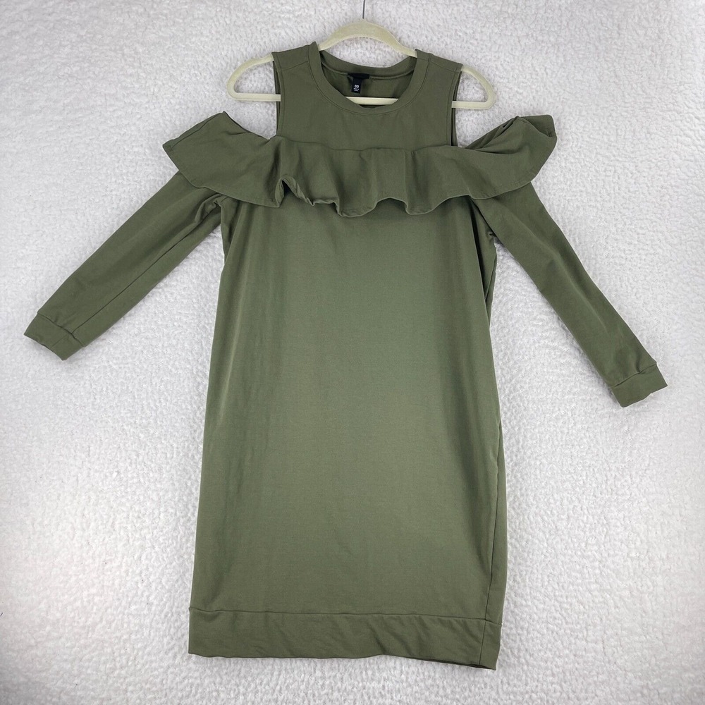 Torrid Olive‎ Green Ruffled Knit Sweatshirt Cold Shoulder Dress Womens Size 10